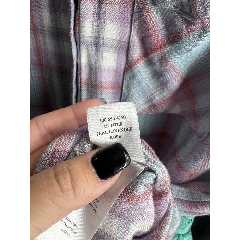 Rails Women's Teal Lavender Rose Hunter Long Sleeve Flannel Shirt Size XL - Picture 6 of 6